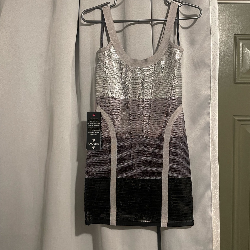 bebe Silver and Black Sequin Dress